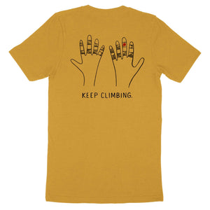 rock climbing t-shirts gifts - Unisex T-Shirts-Keep Climbing Taped Hands — Men's / Unisex Rock Climbing T-Shirt - Dynamite Starfish - gift for climber