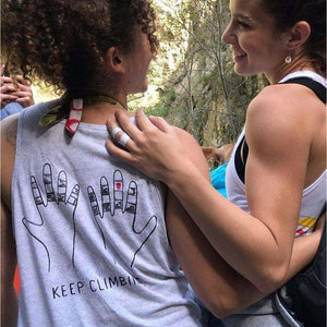 rock climbing t-shirts gifts - Unisex Tank Tops-Keep Climbing Taped Hands Unisex Triblend Tank — Quartz Monzonite - Dynamite Starfish - gift for climber