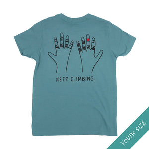 Keep Climbing Taped Hands — Youth Kid's Rock Climbing T-Shirt