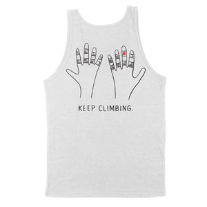 rock climbing t-shirts gifts - Unisex Tank Tops-Keep Climbing Taped Hands Unisex Triblend Tank — Quartz Monzonite - Dynamite Starfish - gift for climber