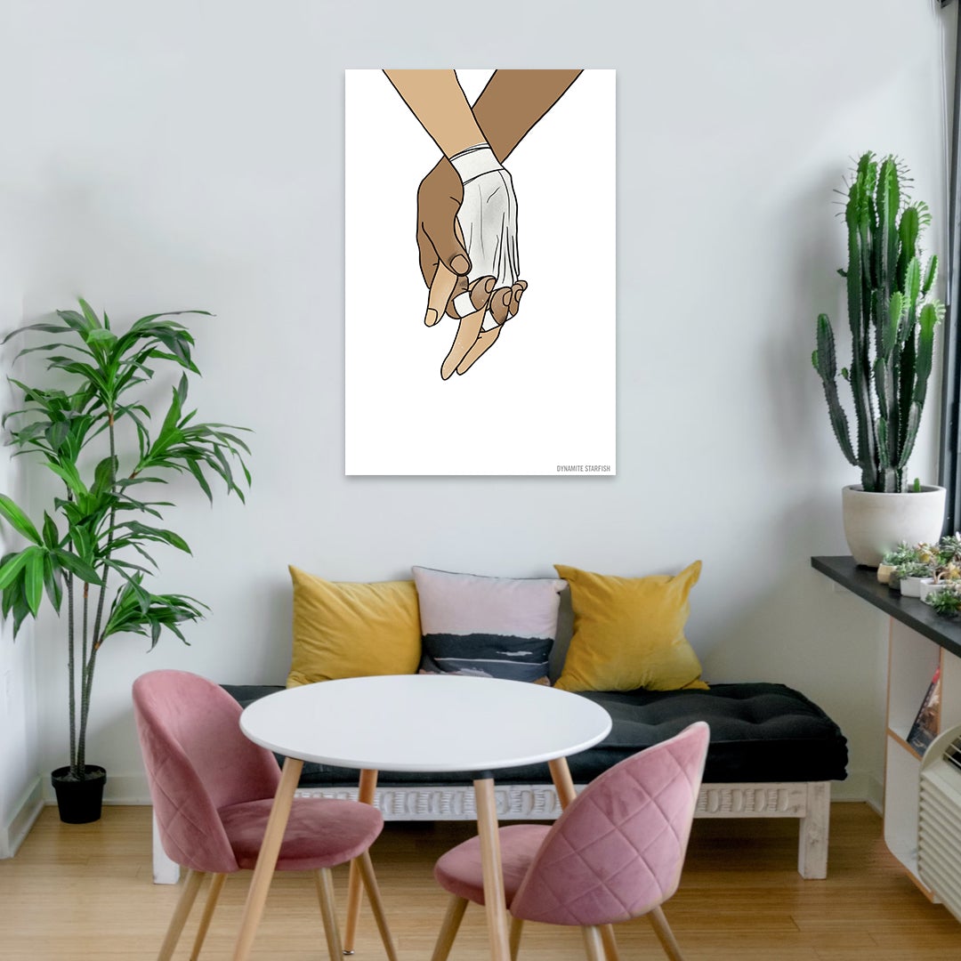 rock climbing t-shirts gifts - Poster-Climbers Holding Hands — Rock Climbing Art Poster - Dynamite Starfish - gift for climber