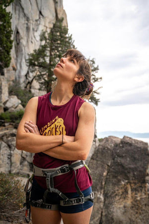 rock climbing t-shirts gifts - Women's Tank Tops-Climbing Rocks! — Maroon Women's Flowy Muscle Rock Climbing Tank Top - Dynamite Starfish - gift for climber