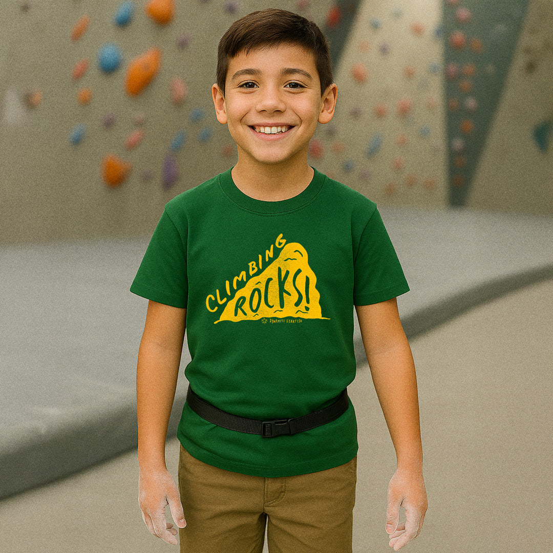 rock climbing t-shirts gifts - Youth T-Shirts-Climbing Rocks! — Youth Kid's Rock Climbing T-Shirt - Dynamite Starfish - gift for climber