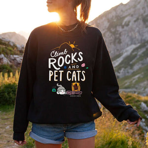rock climbing t-shirts gifts - Unisex Sweatshirts-Climb Rocks and Pet Cats — Unisex Crewneck Sweatshirt - Dynamite Starfish - gift for climber