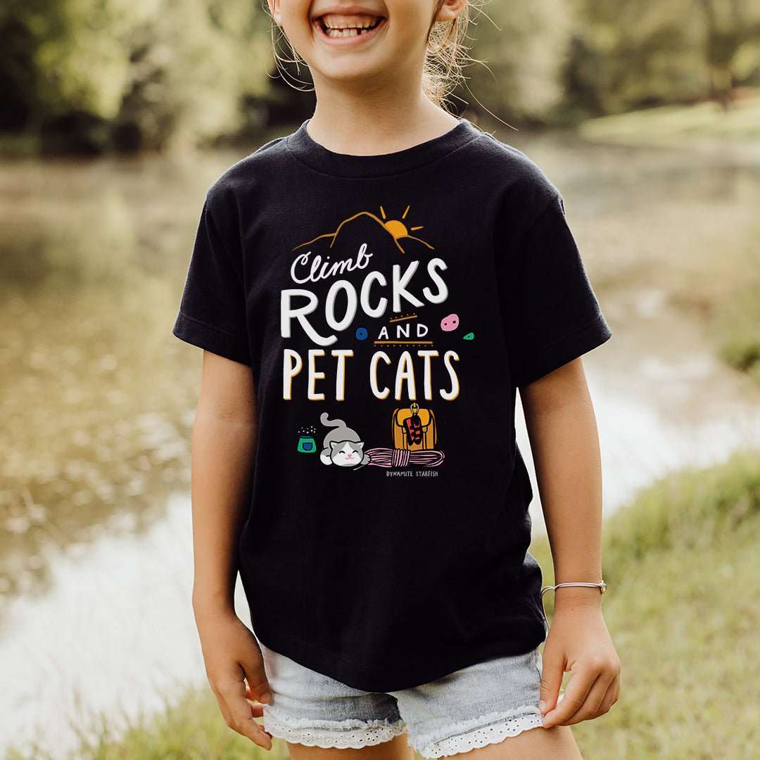 rock climbing t-shirts gifts - Youth T-Shirts-Climb Rocks and Pet Cats — Youth Kids' Rock Climbing T-Shirt - Dynamite Starfish - gift for climber
