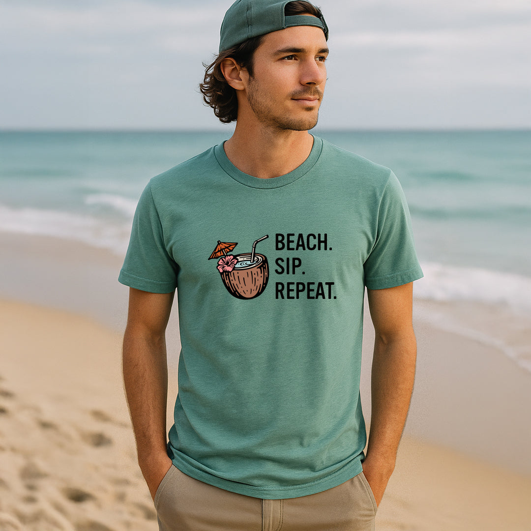 Beach. Sip. Repeat. — Unisex T-Shirt
