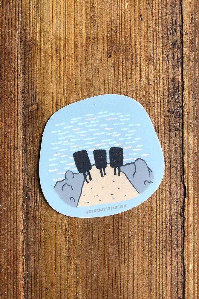 rock climbing t-shirts gifts - Stickers-Sunset Boulderers — Bouldering Sticker - Dynamite Starfish - gift for climber
