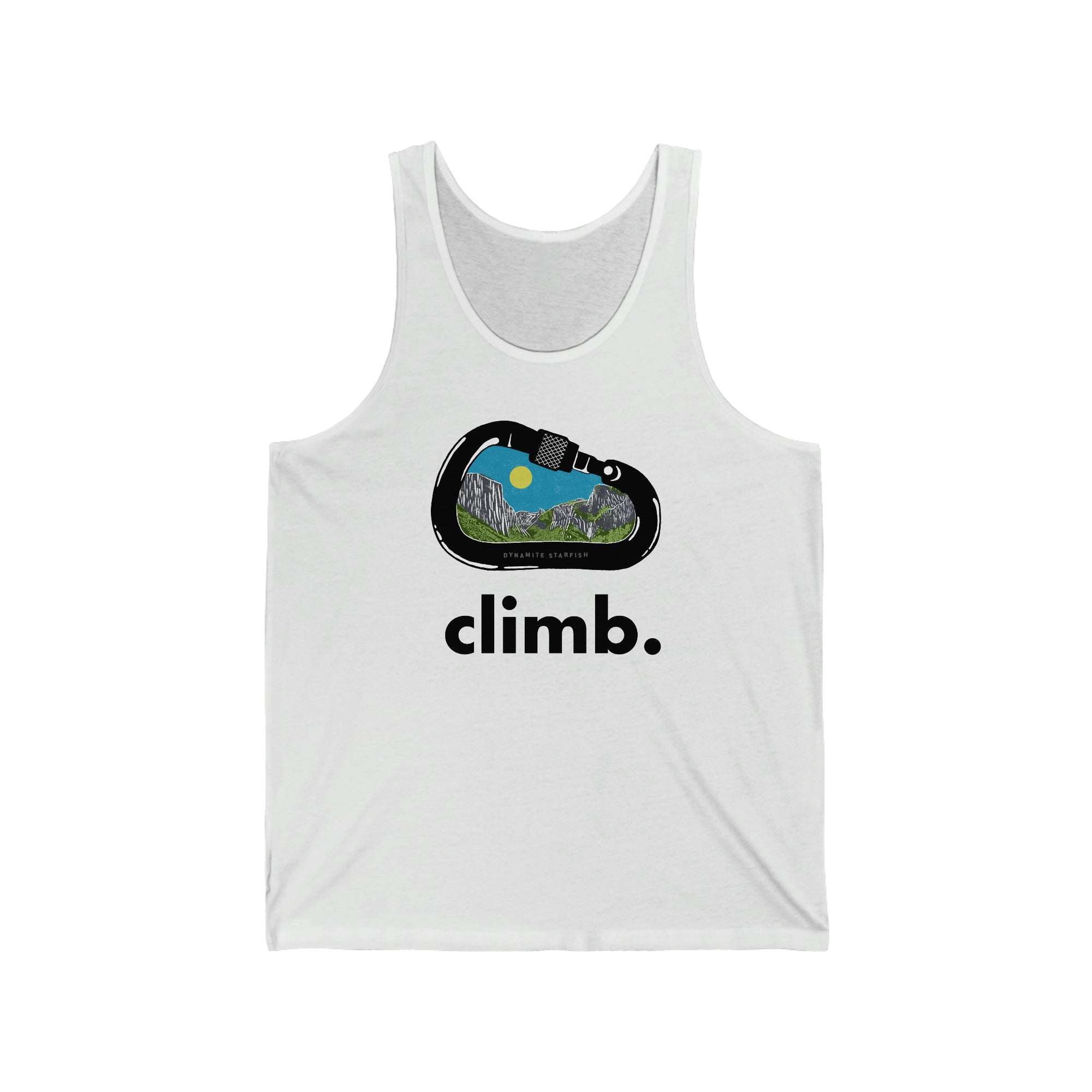 rock climbing t-shirts gifts - Unisex Tank Tops-CLIMB: Yosemite Carabiner — UNISEX ROCK CLIMBING TANK TOP - Dynamite Starfish - gift for climber