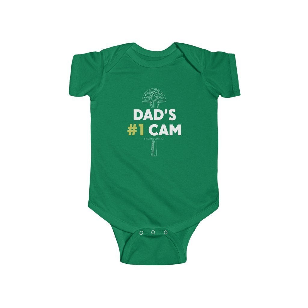 rock climbing t-shirts gifts - Baby Onesies-Dad's #1 Cam — Baby Onesie for Infants - Dynamite Starfish - gift for climber