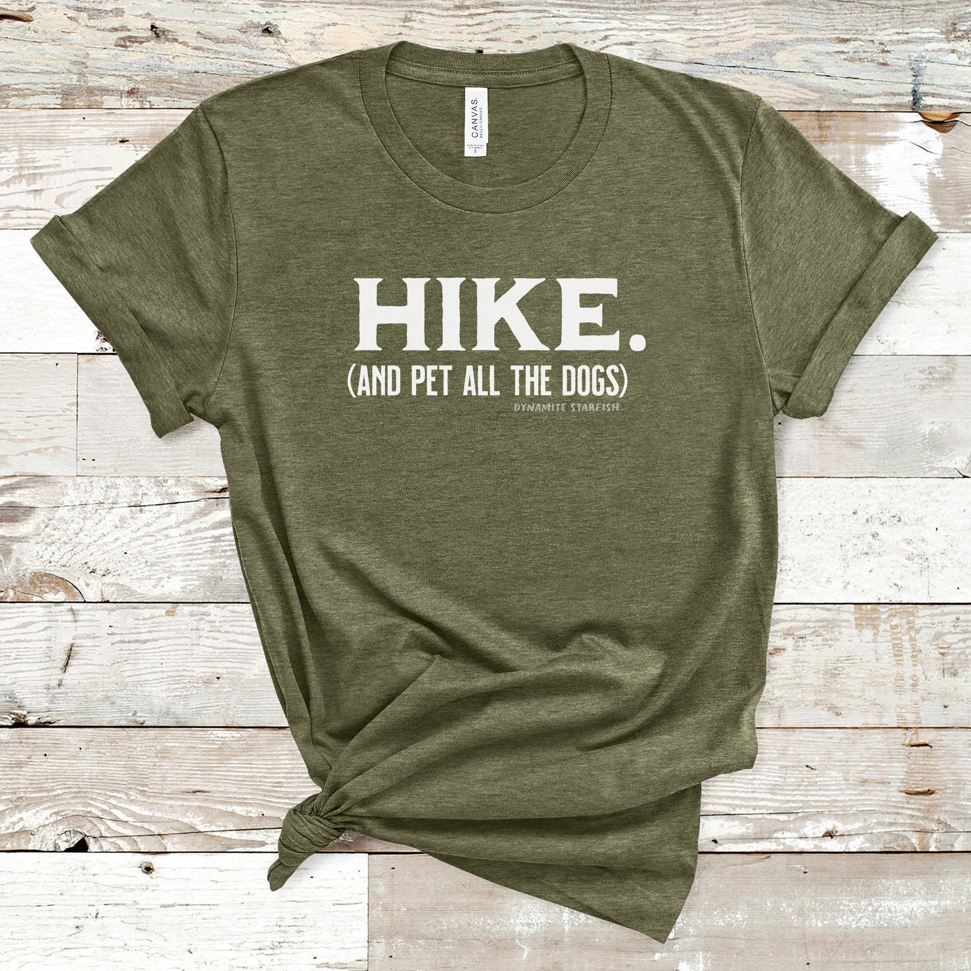 rock climbing t-shirts gifts - Unisex T-Shirts-Hike and Pet All the Dogs — Unisex Hiking T-Shirt - Dynamite Starfish - gift for climber