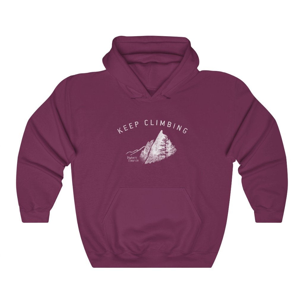 rock climbing t-shirts gifts - Unisex Hoodies-Keep Climbing Mountains — Unisex Hooded Sweatshirt - Dynamite Starfish - gift for climber