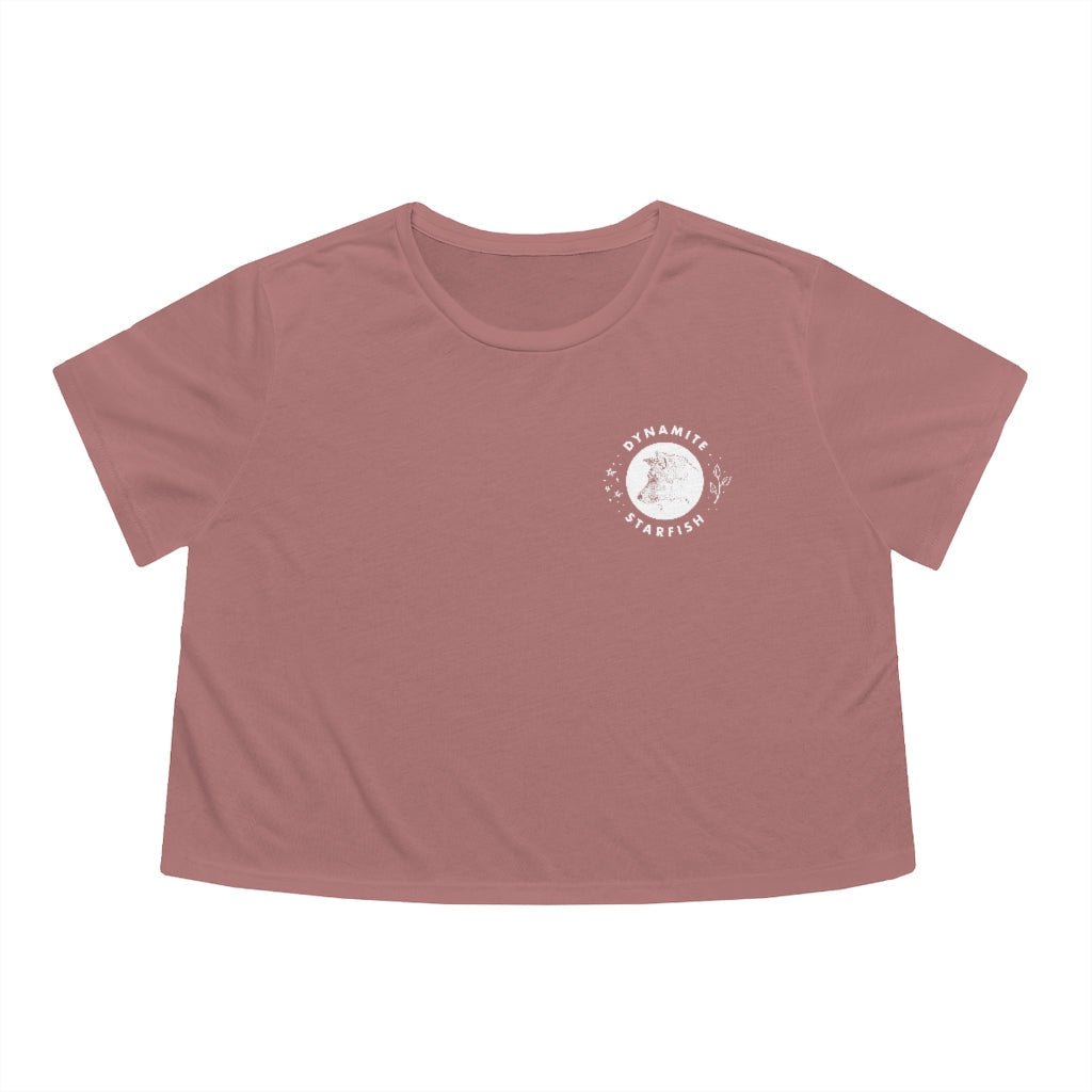 rock climbing t-shirts gifts - Womens Crop T-Shirts-Resilience Resistance Regeneration — Women's Flowy Cropped Tee - Dynamite Starfish - gift for climber
