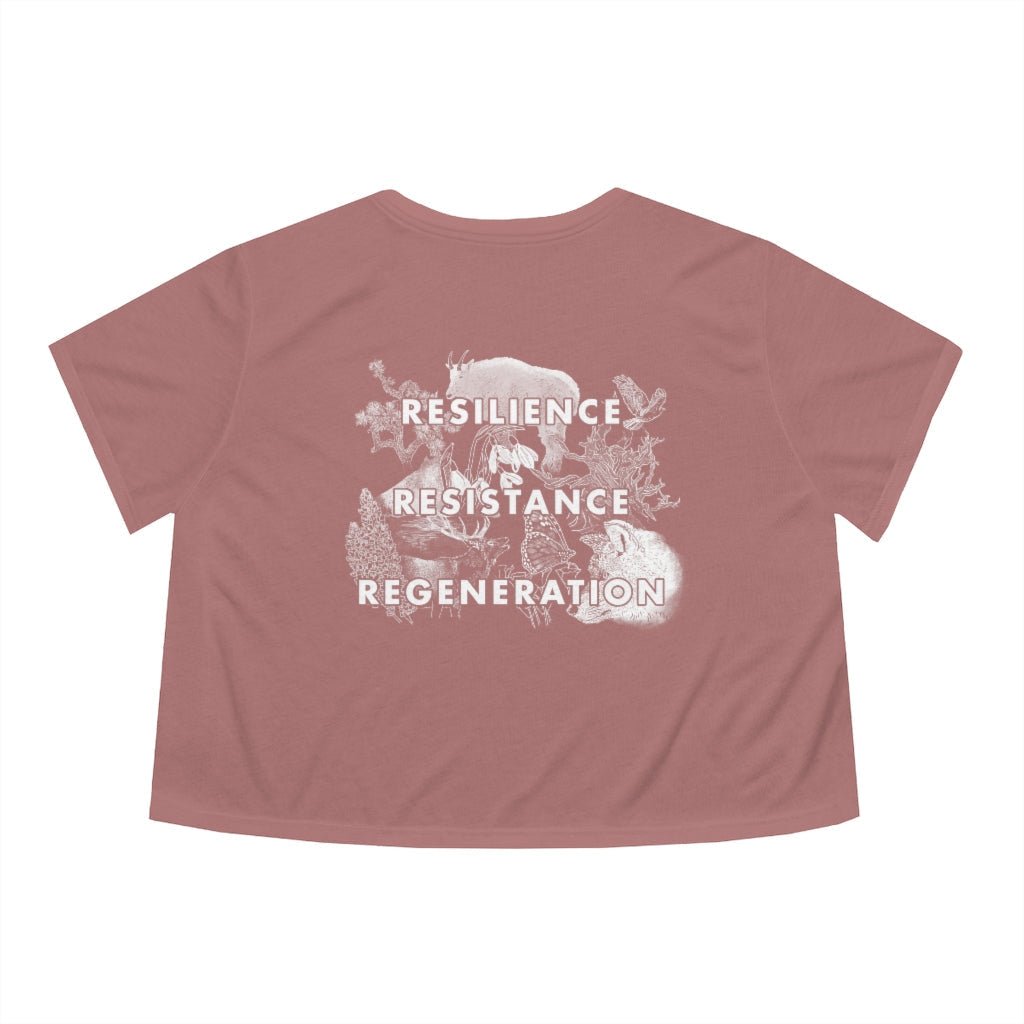 rock climbing t-shirts gifts - Womens Crop T-Shirts-Resilience Resistance Regeneration — Women's Flowy Cropped Tee - Dynamite Starfish - gift for climber