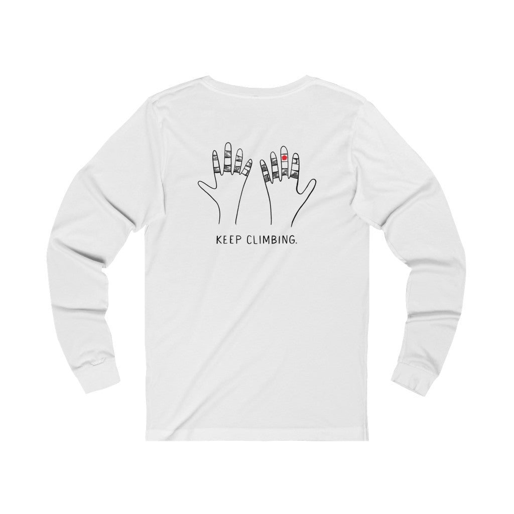 rock climbing t-shirts gifts - Long-sleeve-Taped Hands Keep Climbing — Unisex Jersey Long Sleeve Tee - Dynamite Starfish - gift for climber