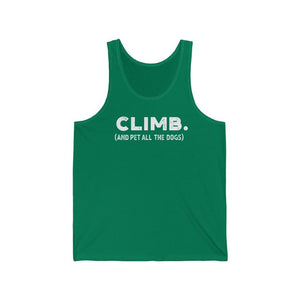 rock climbing t-shirts gifts - Unisex Tank Tops-Climb and Pet All the Dogs — Unisex Rock Climbing Tank Top - Dynamite Starfish - gift for climber