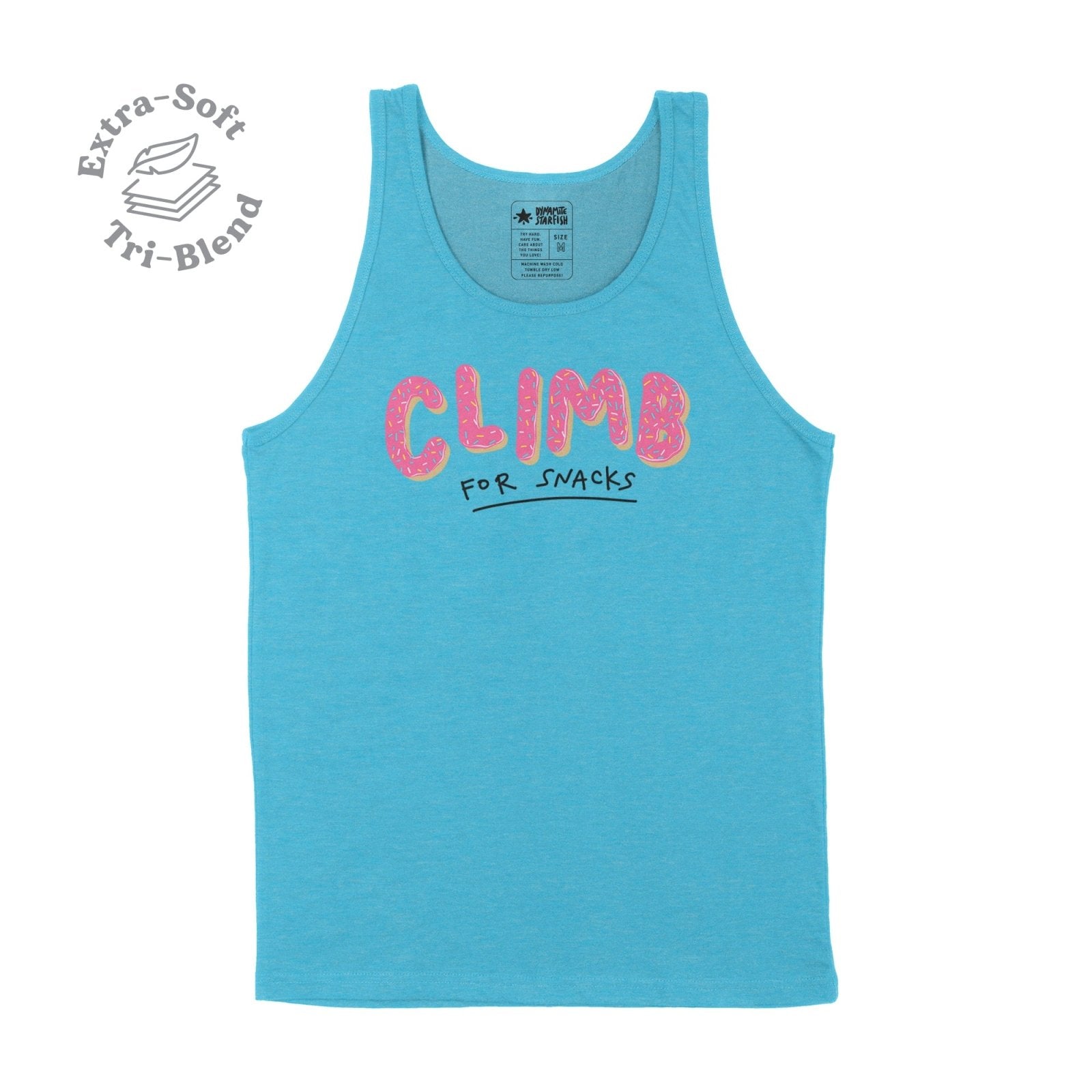 rock climbing t-shirts gifts - Unisex Tank Tops-Climb for Snacks — Unisex Tank Top - Dynamite Starfish - gift for climber