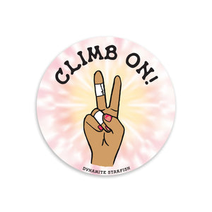 rock climbing t-shirts gifts - Stickers-Climb On Manicure — 3.25" Sticker - Dynamite Starfish - gift for climber
