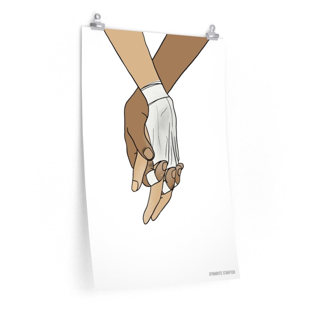 rock climbing t-shirts gifts - Poster-Climbers Holding Hands — Rock Climbing Art Poster - Dynamite Starfish - gift for climber