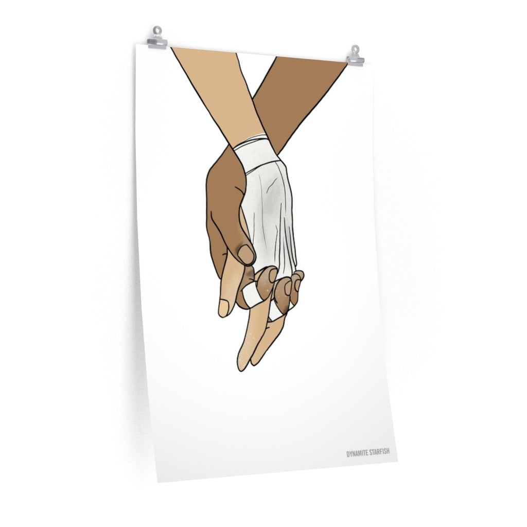 rock climbing t-shirts gifts - Poster-Climbers Holding Hands — Rock Climbing Art Poster - Dynamite Starfish - gift for climber