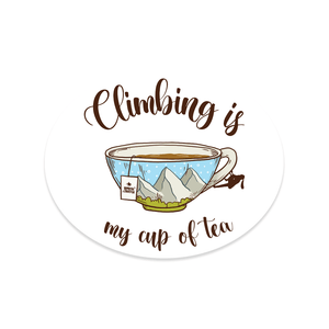 rock climbing t-shirts gifts - Stickers-Climbing is My Cup of Tea — 3" Sticker - Dynamite Starfish - gift for climber