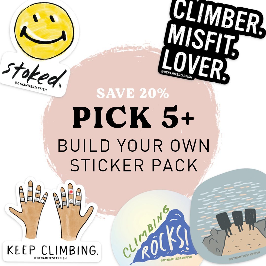 rock climbing t-shirts gifts - Sticker Packs-Rock Climbing Stickers — 5 Pack - Dynamite Starfish - gift for climber