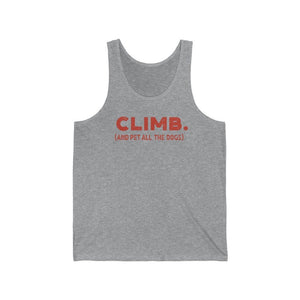 rock climbing t-shirts gifts - Unisex Tank Tops-Climb and Pet All the Dogs — Unisex Rock Climbing Tank Top - Dynamite Starfish - gift for climber