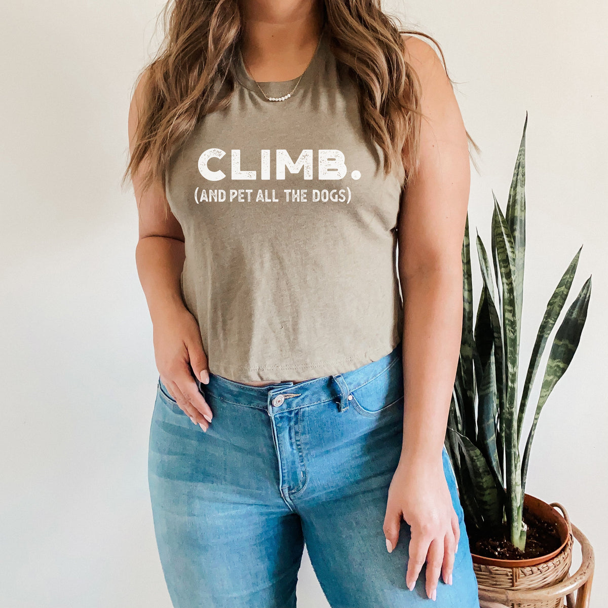 rock climbing t-shirts gifts - Women's Crop Tanks-Climb and Pet All the Dogs — Women's Racerback Crop Tank Top - Dynamite Starfish - gift for climber