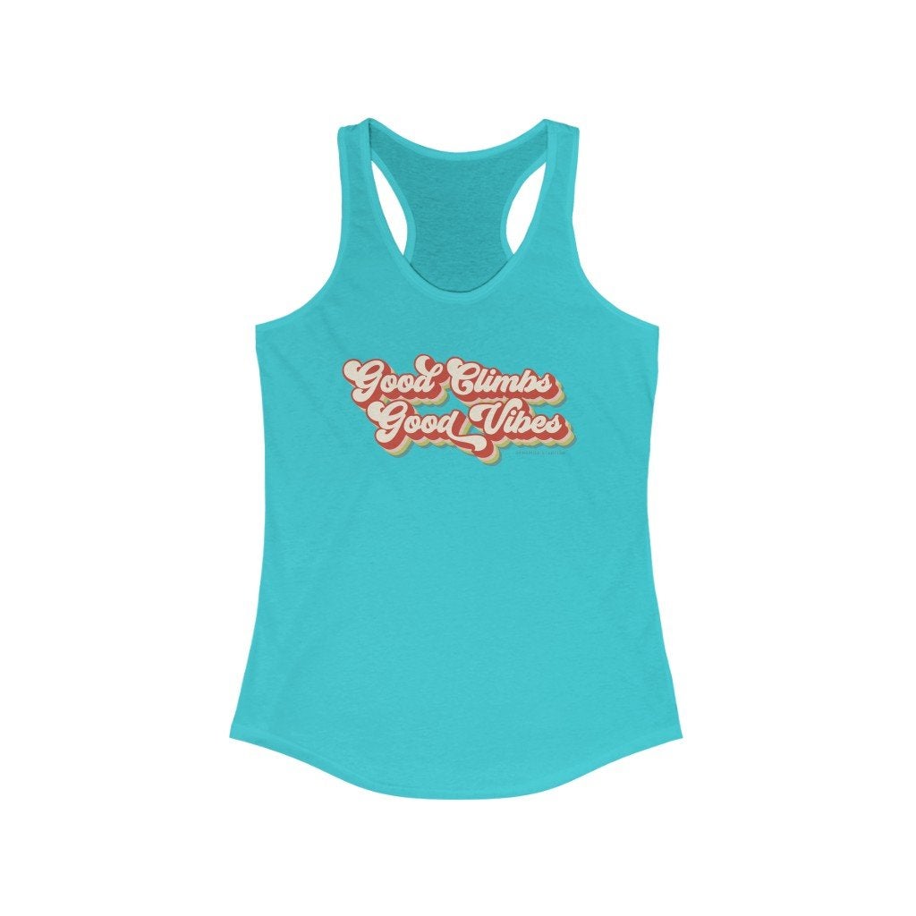 rock climbing t-shirts gifts - Women's Tank Tops-Good Climbs Good Vibes — Women's Racerback Tank - Dynamite Starfish - gift for climber