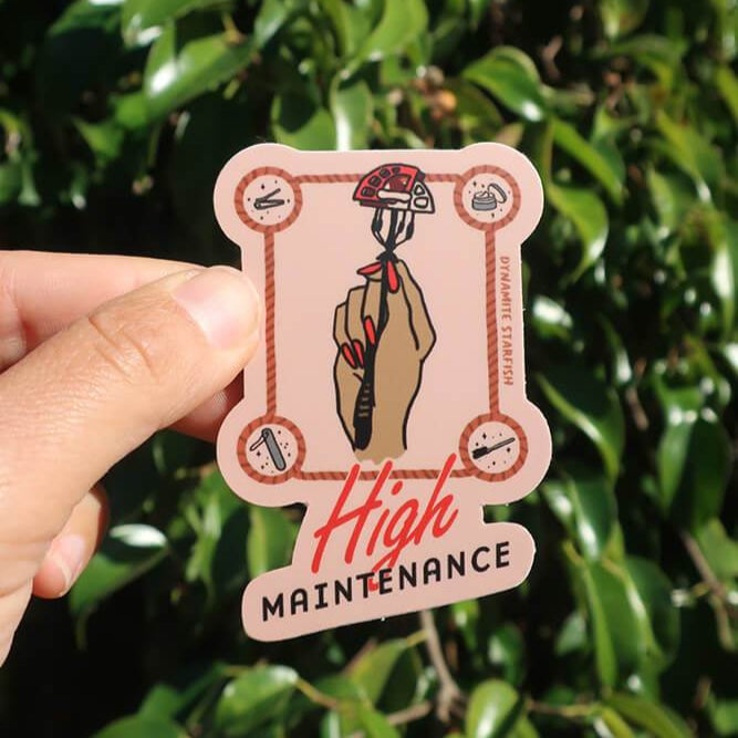 rock climbing t-shirts gifts - Stickers-High Maintenance — 3" Sticker - Dynamite Starfish - gift for climber