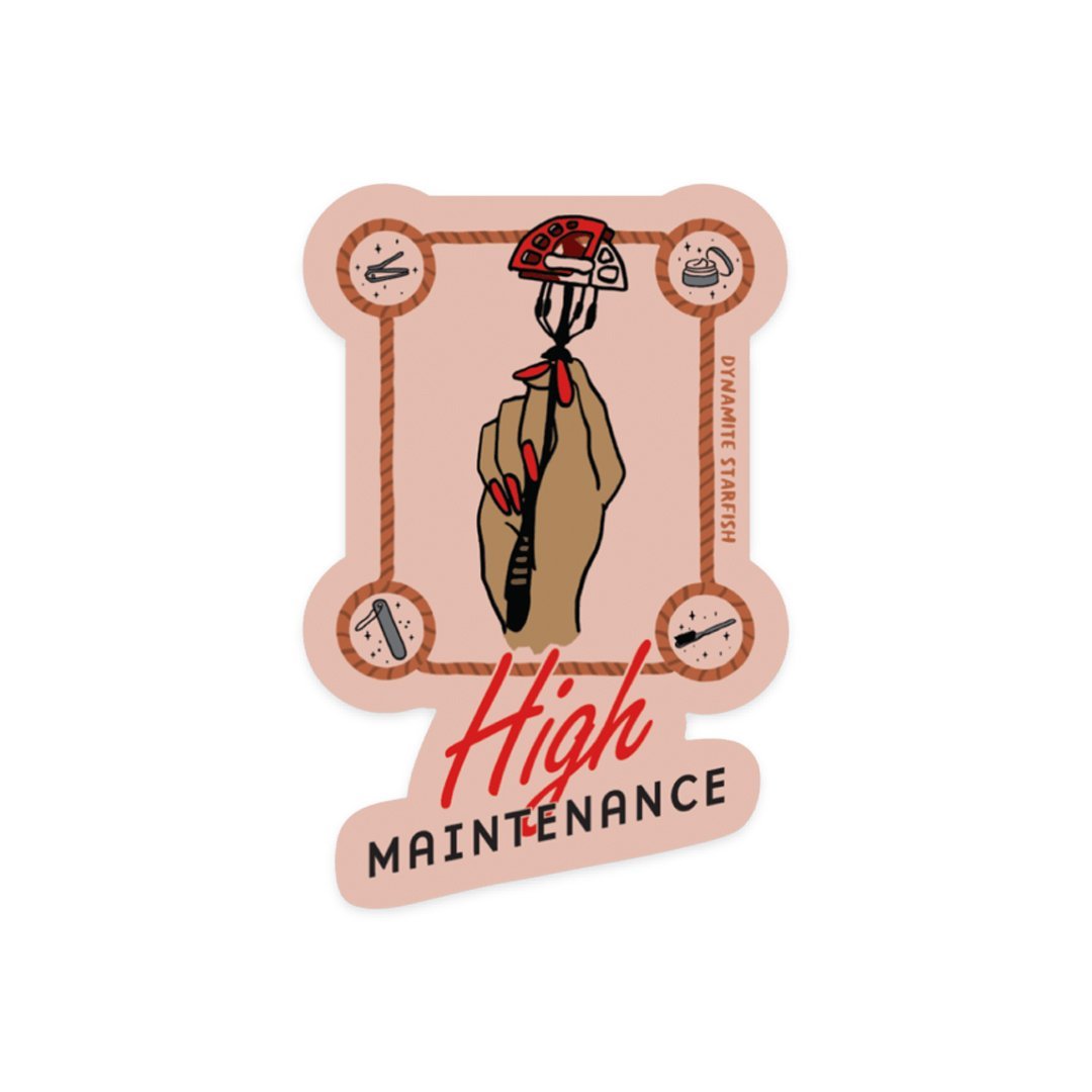 rock climbing t-shirts gifts - Stickers-High Maintenance — 3" Sticker - Dynamite Starfish - gift for climber