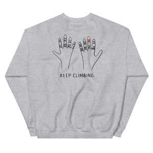 rock climbing t-shirts gifts - Unisex Sweatshirts-Keep Climbing Taped Hands — Unisex Rock Climbing Sweatshirt - Dynamite Starfish - gift for climber
