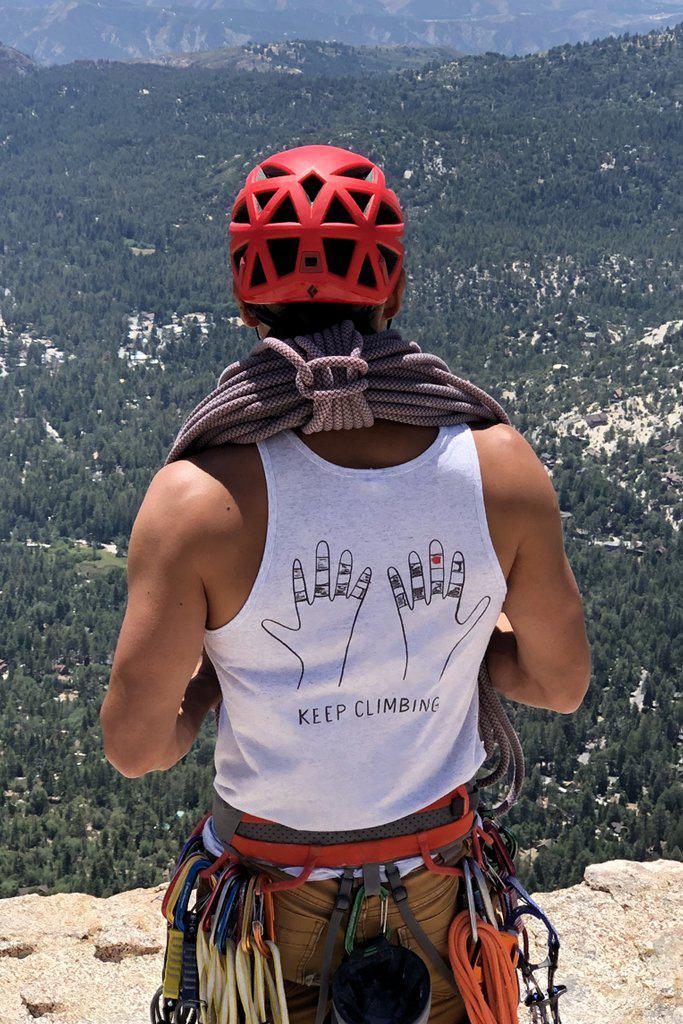rock climbing t-shirts gifts - Unisex Tank Tops-Keep Climbing Taped Hands Unisex Triblend Tank — Quartz Monzonite - Dynamite Starfish - gift for climber