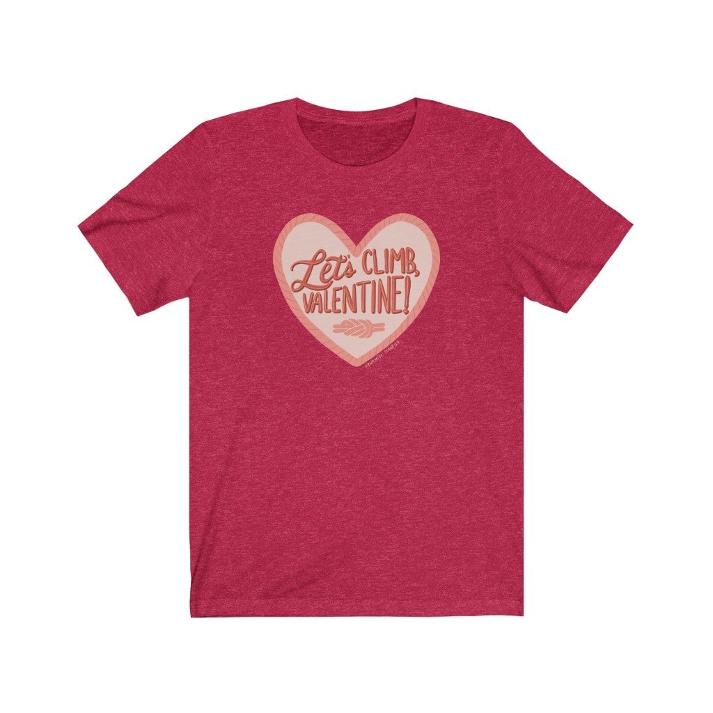 rock climbing t-shirts gifts - Unisex T-Shirts-Let's Climb Valentine! — Unisex Rock Climbing T-Shirt - Dynamite Starfish - gift for climber