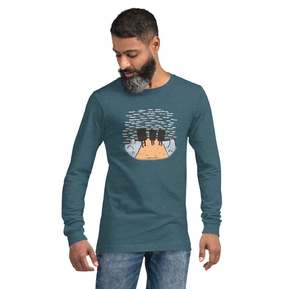 rock climbing t-shirts gifts - Unisex Long Sleeves-Sunset Boulderers — Unisex Jersey Long Sleeve Tee - Dynamite Starfish - gift for climber