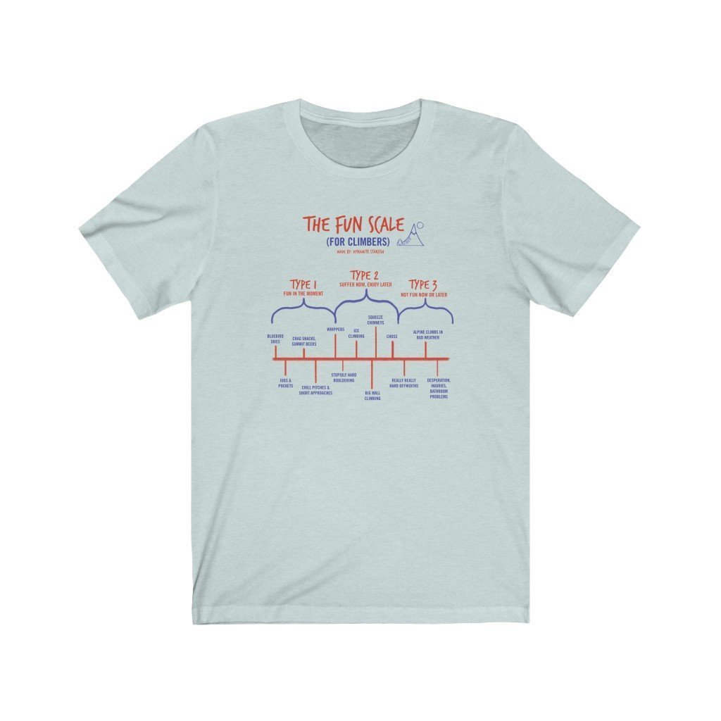 rock climbing t-shirts gifts - Unisex T-Shirts-The Fun Scale (for climbers) — Unisex T-Shirt - Dynamite Starfish - gift for climber